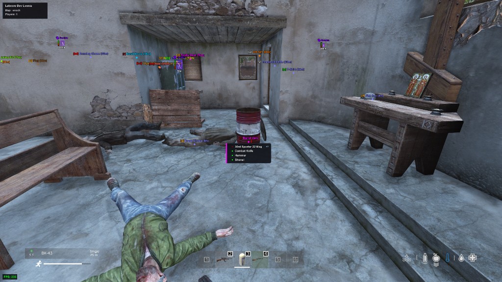DayZ container ESP showing barrel contents through walls