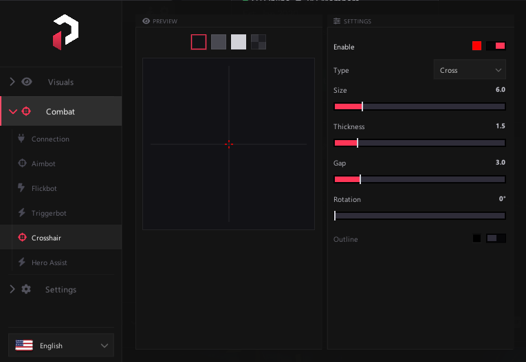 PureDMA Overwatch menu — Custom crosshair settings