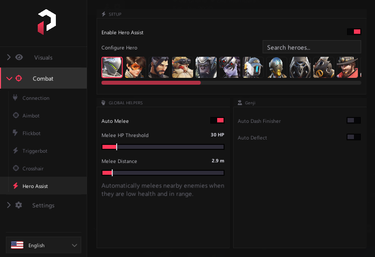 PureDMA Overwatch menu — Hero Assist with Genji autos